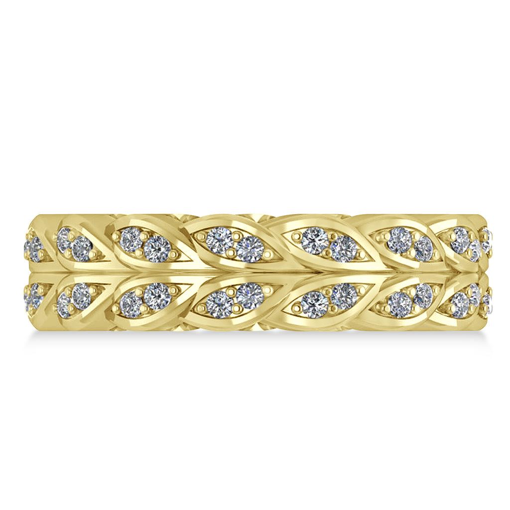 Diamond Leaf Wedding Ring Band 14k Yellow Gold (0.60ct)