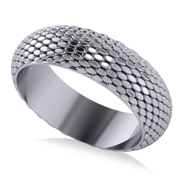 Snakeskin Textured Wedding Ring Band 18k White Gold