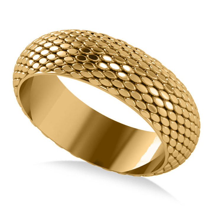 Snakeskin Textured Wedding Ring Band 18k Yellow Gold