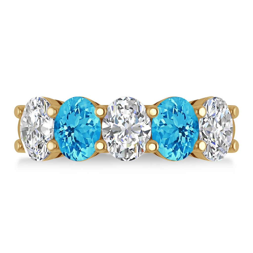 Oval Diamond & Blue Topaz Five Stone Ring 14k Yellow Gold (5.20ct)