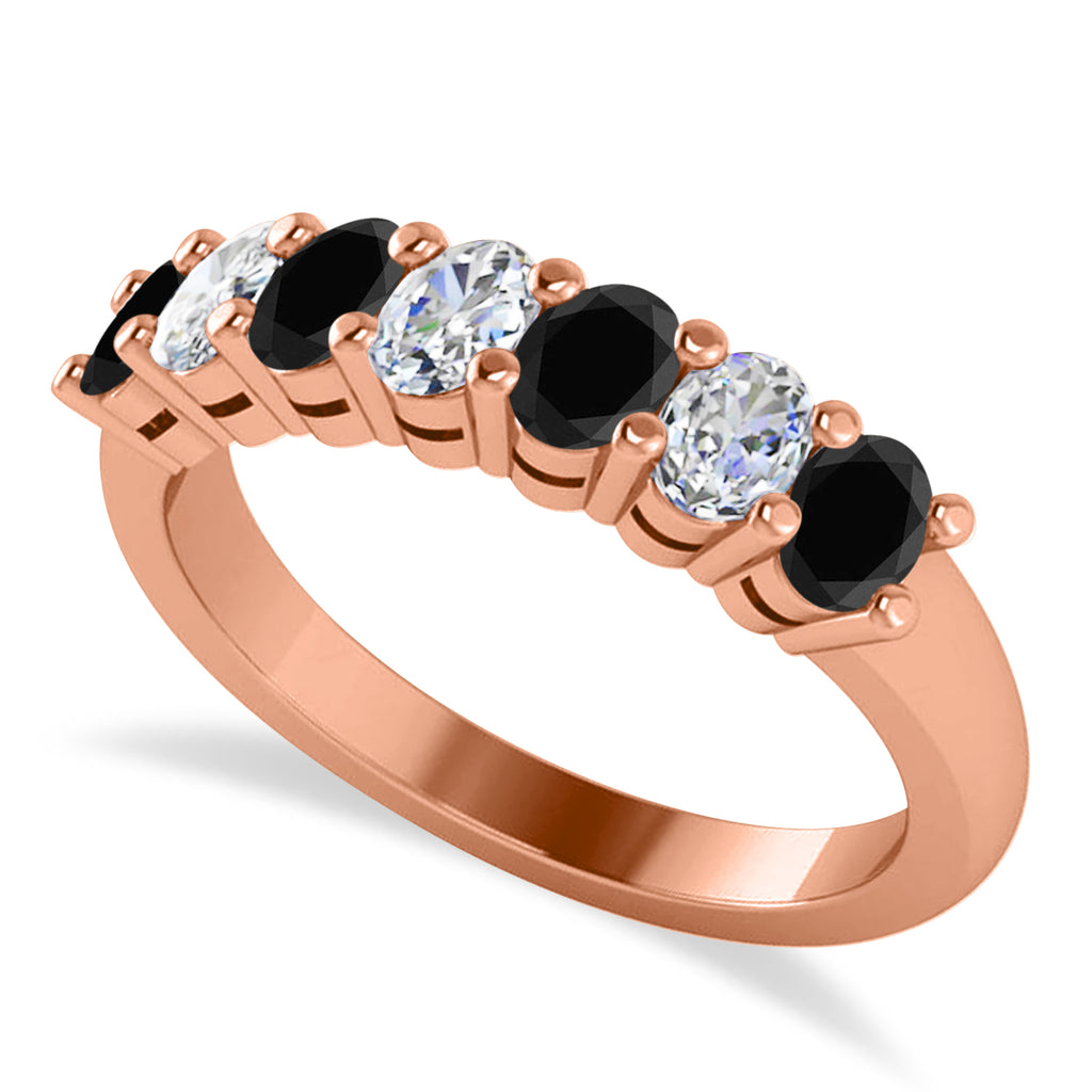 Oval Black & White Diamond Seven Stone Ring 14k Rose Gold (1.40ct)
