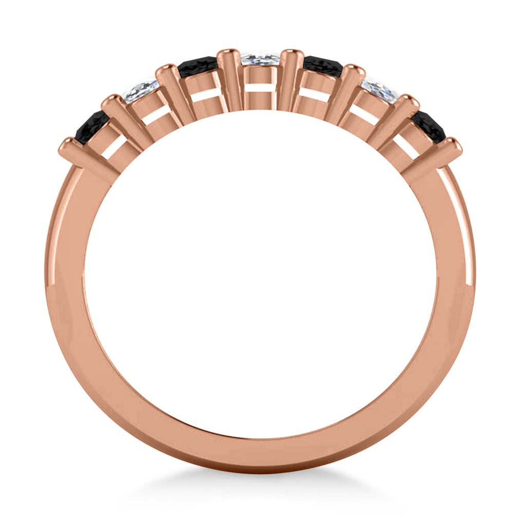 Oval Black & White Diamond Seven Stone Ring 14k Rose Gold (1.40ct)