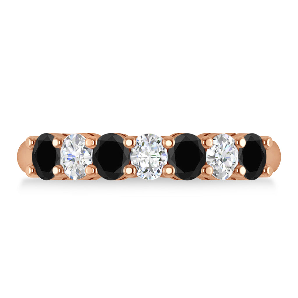 Oval Black & White Diamond Seven Stone Ring 14k Rose Gold (1.40ct)
