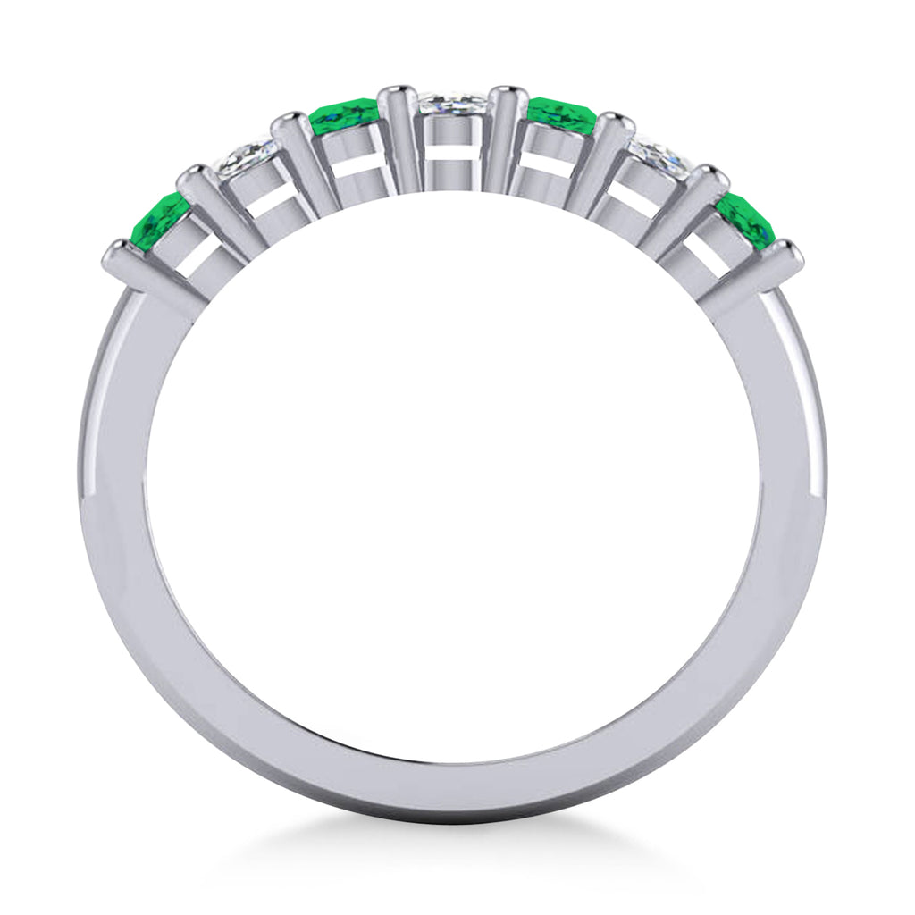 Oval Diamond & Emerald Seven Stone Ring 14k White Gold (1.40ct)