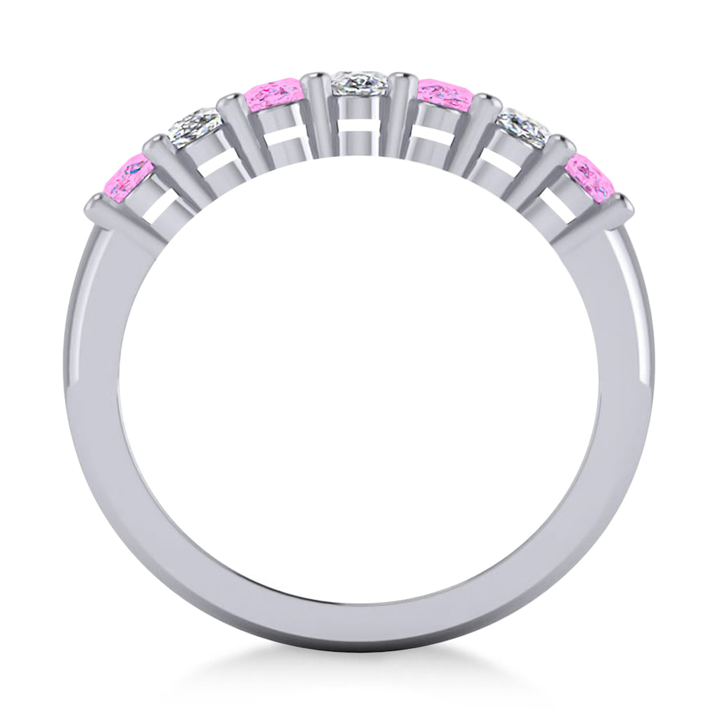 Oval Diamond & Pink Sapphire Seven Stone Ring 14k White Gold (2.15ct)