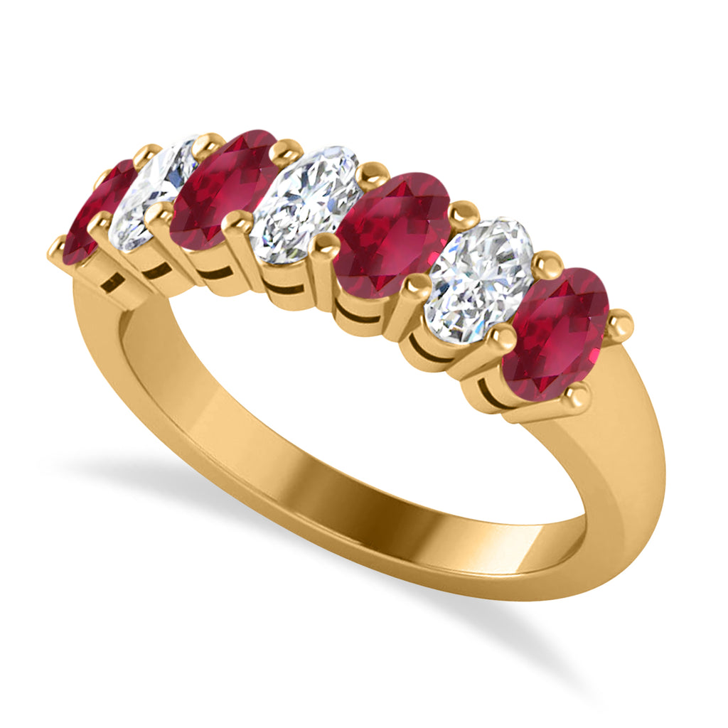 Oval Diamond & Ruby Seven Stone Ring 14k Yellow Gold (2.15ct)