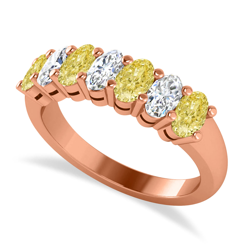 Oval Yellow & White Diamond Seven Stone Ring 14k Rose Gold (1.75ct)