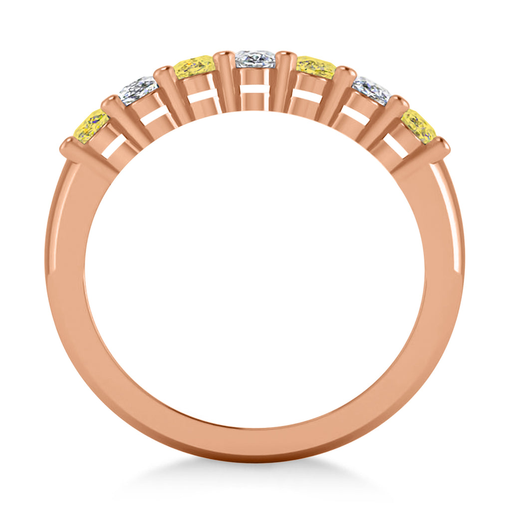 Oval Yellow & White Diamond Seven Stone Ring 14k Rose Gold (1.75ct)