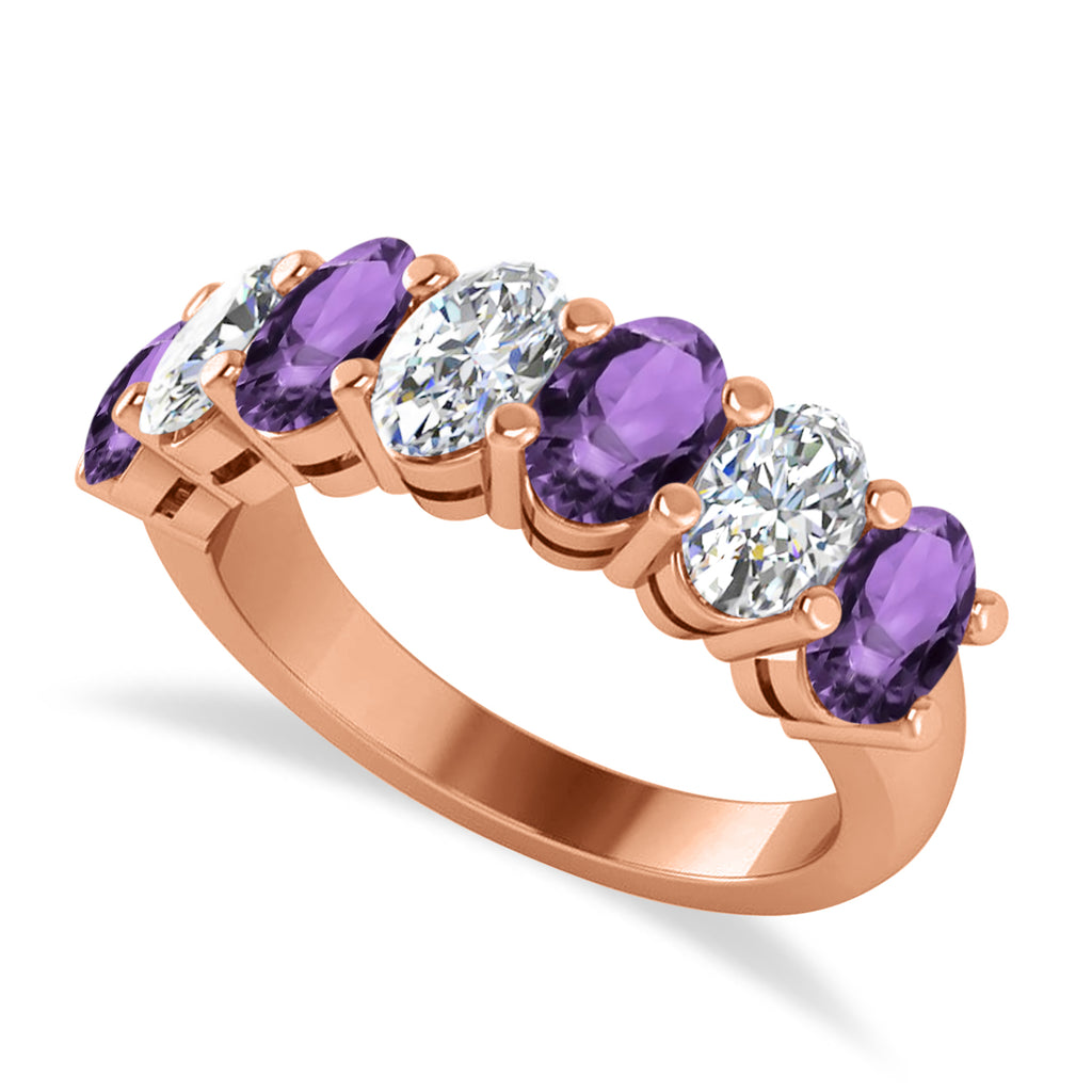 Oval Diamond & Amethyst Seven Stone Ring 14k Rose Gold (3.30ct)
