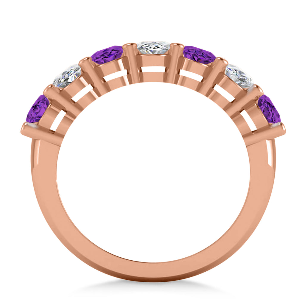 Oval Diamond & Amethyst Seven Stone Ring 14k Rose Gold (3.30ct)