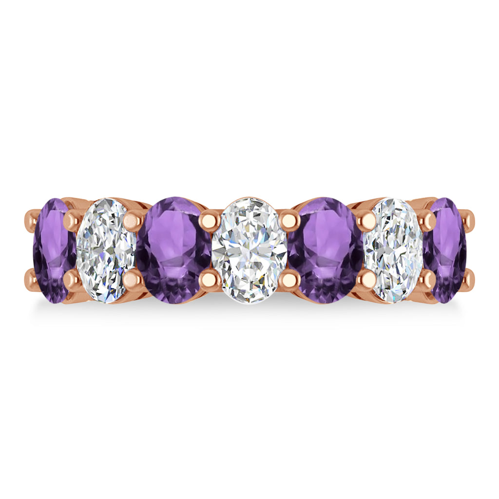 Oval Diamond & Amethyst Seven Stone Ring 14k Rose Gold (3.30ct)