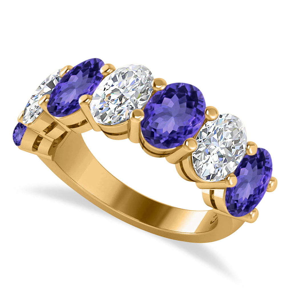 Oval Diamond & Tanzanite Seven Stone Ring 14k Yellow Gold (7.00ct)
