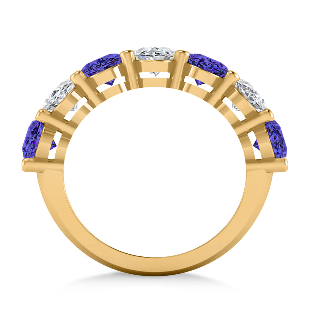 Oval Diamond & Tanzanite Seven Stone Ring 14k Yellow Gold (7.00ct)