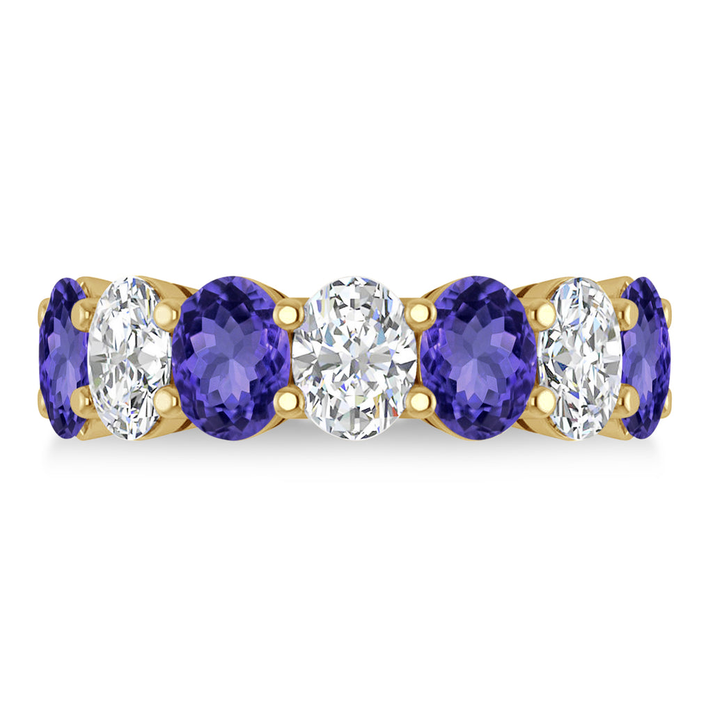 Oval Diamond & Tanzanite Seven Stone Ring 14k Yellow Gold (7.00ct)