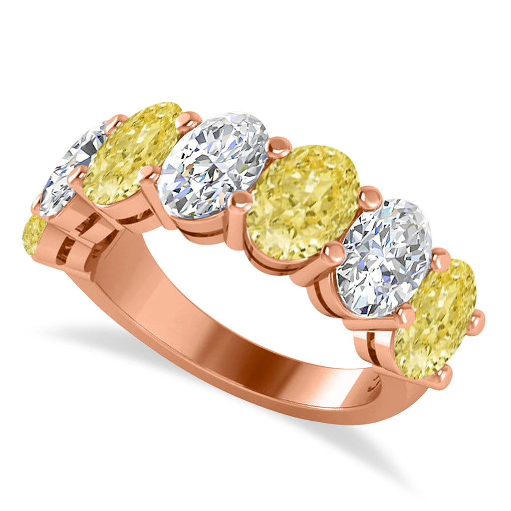 Oval Yellow & White Diamond Seven Stone Ring 14k Rose Gold (7.00ct)