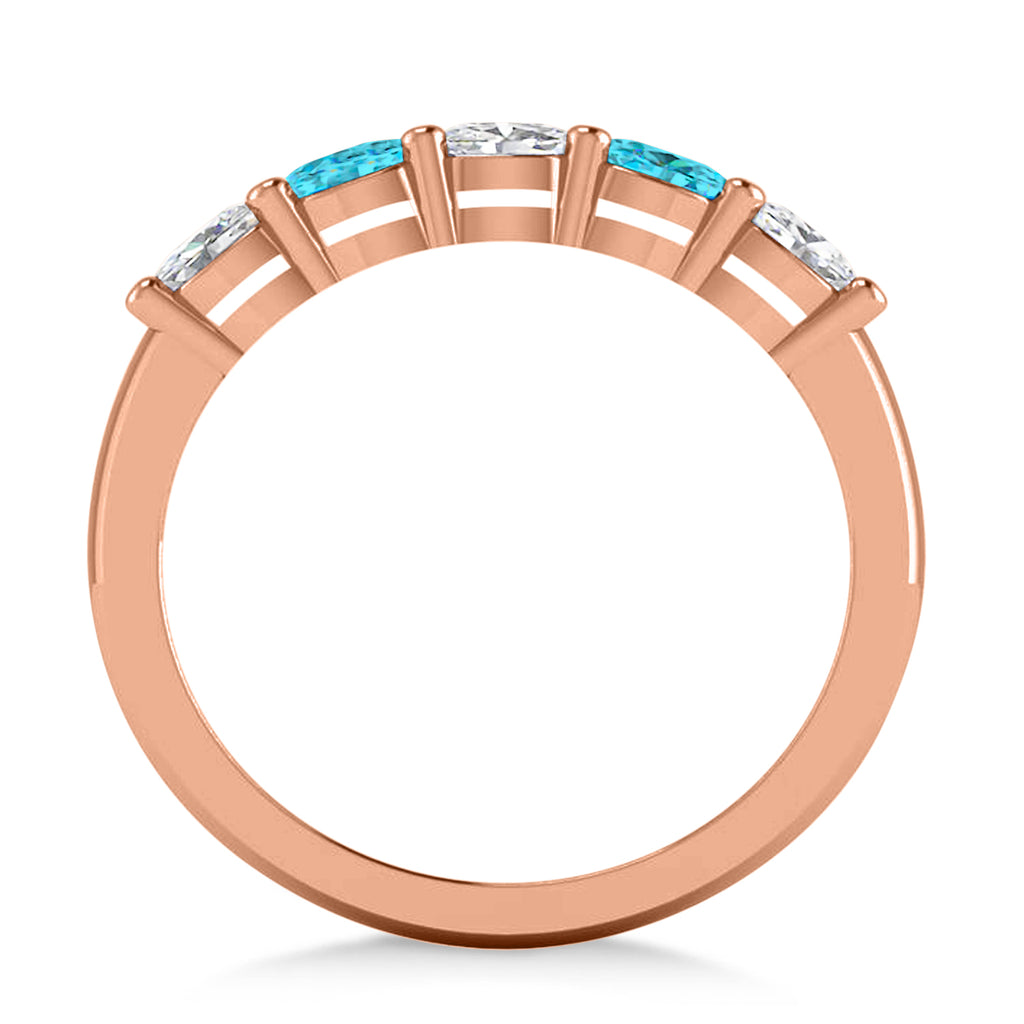 Oval Blue & White Diamond Five Stone Ring 14k Rose Gold (1.00ct)
