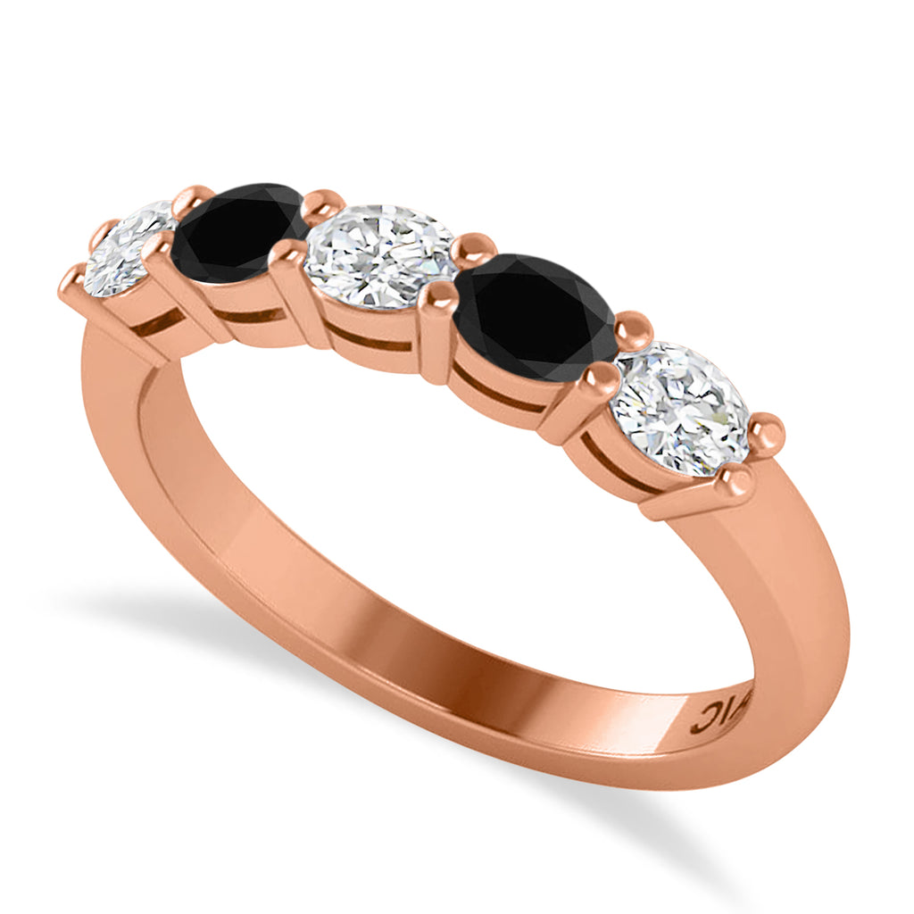 Oval Black & White Diamond Five Stone Ring 14k Rose Gold (1.00ct)