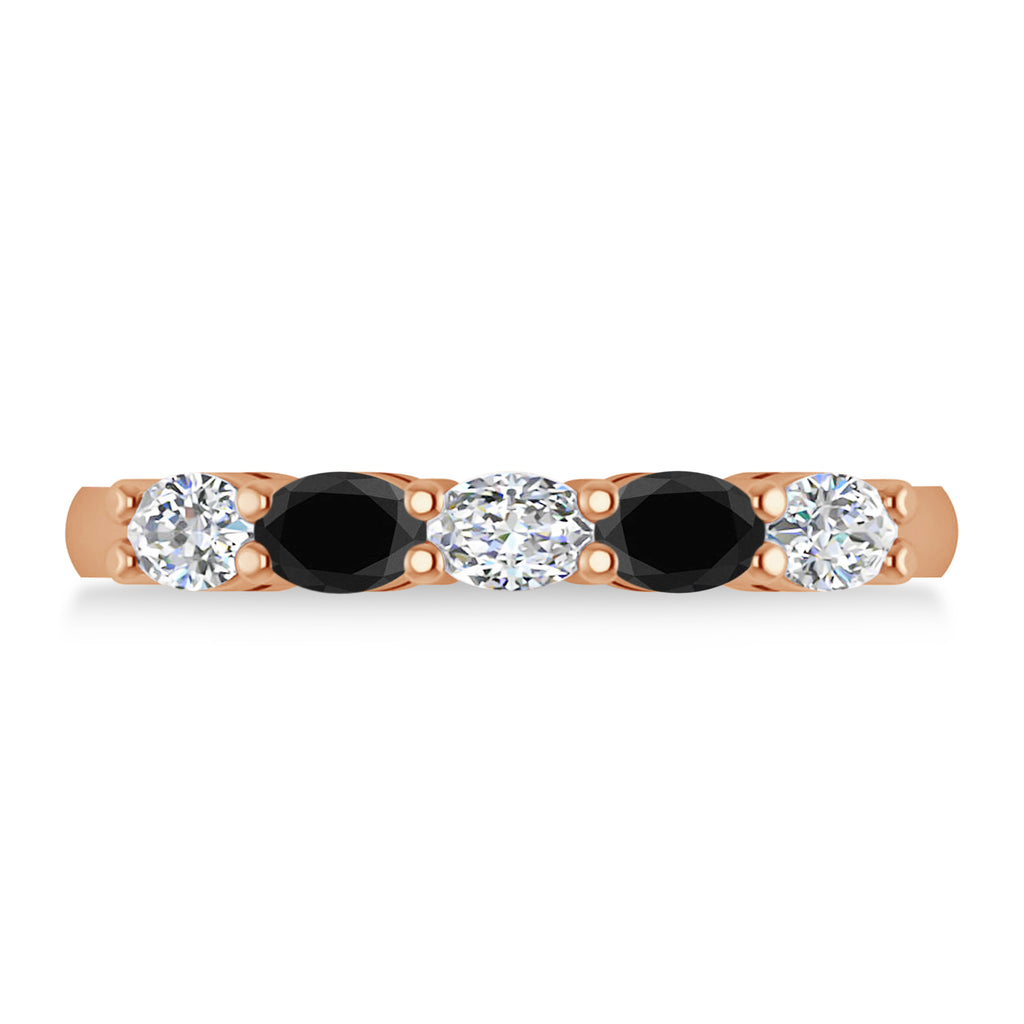 Oval Black & White Diamond Five Stone Ring 14k Rose Gold (1.00ct)