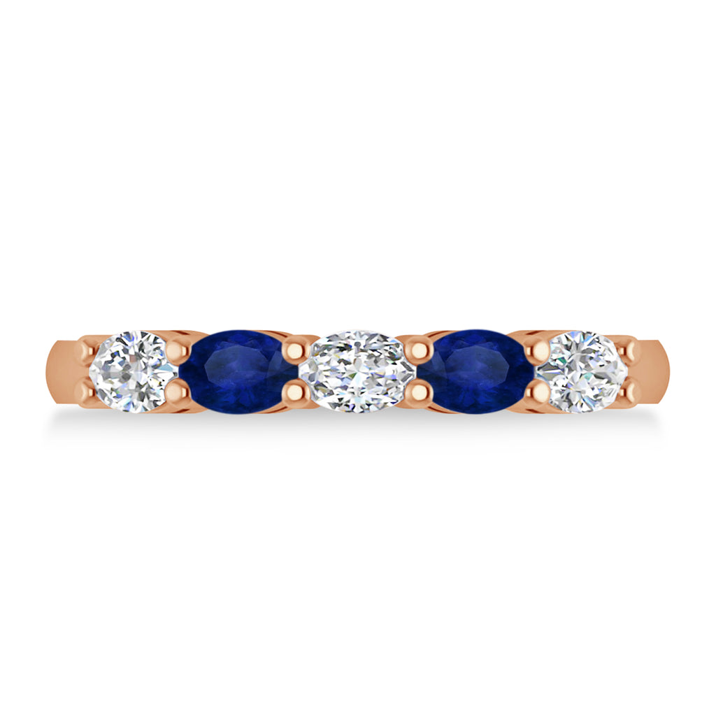 Oval Diamond & Blue Sapphire Five Stone Ring 14k Rose Gold (1.00ct)