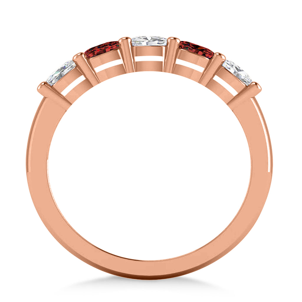 Oval Diamond & Garnet Five Stone Ring 14k Rose Gold (1.00ct)