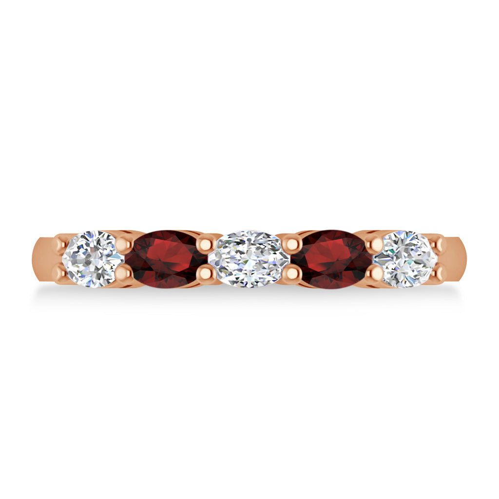 Oval Diamond & Garnet Five Stone Ring 14k Rose Gold (1.00ct)