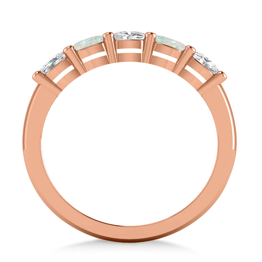 Oval Diamond & Opal Five Stone Ring 14k Rose Gold (1.00ct)