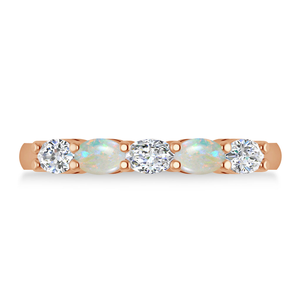 Oval Diamond & Opal Five Stone Ring 14k Rose Gold (1.00ct)