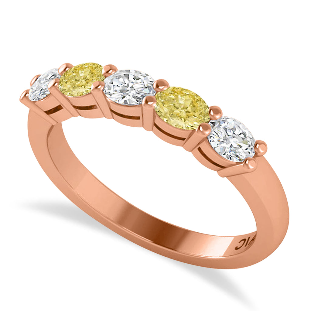 Oval Yellow & White Diamond Five Stone Ring 14k Rose Gold (1.00ct)