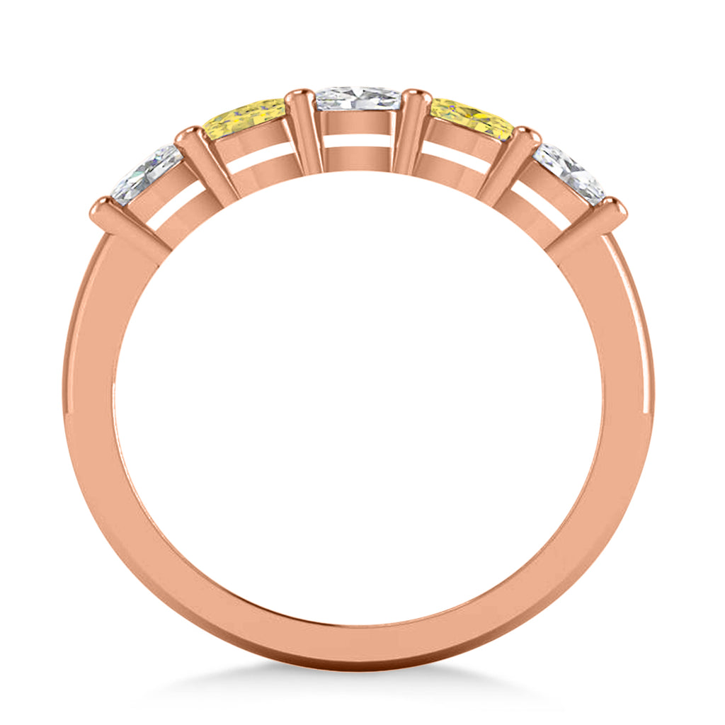 Oval Yellow & White Diamond Five Stone Ring 14k Rose Gold (1.00ct)