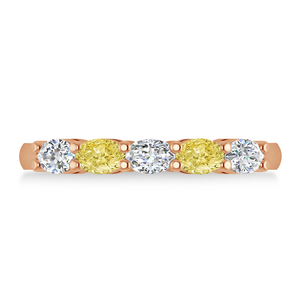 Oval Yellow & White Diamond Five Stone Ring 14k Rose Gold (1.00ct)