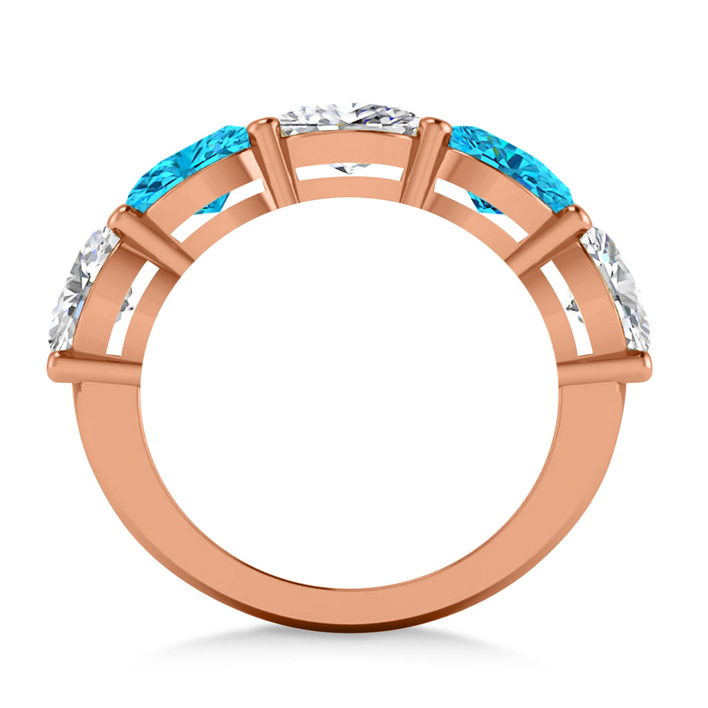 Oval Blue & White Diamond Five Stone Ring 14k Rose Gold (5.00ct)