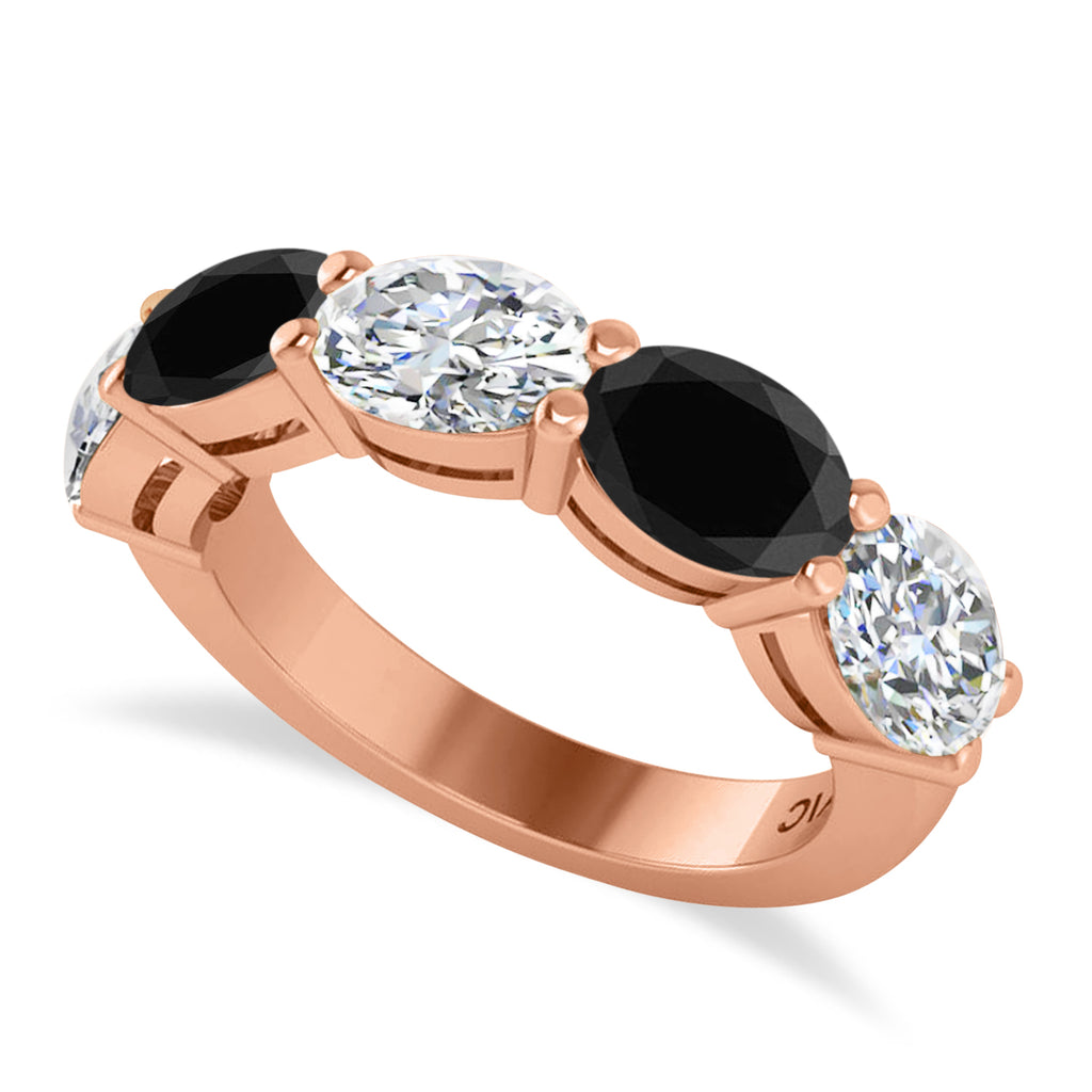 Oval Black & White Diamond Five Stone Ring 14k Rose Gold (5.00ct)