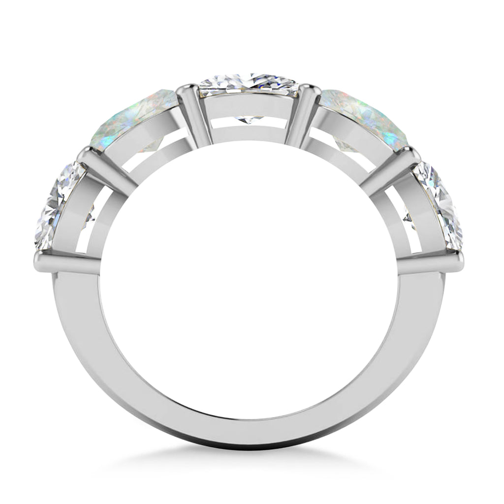 Oval Diamond & Opal Five Stone Ring 14k White Gold (4.00ct)