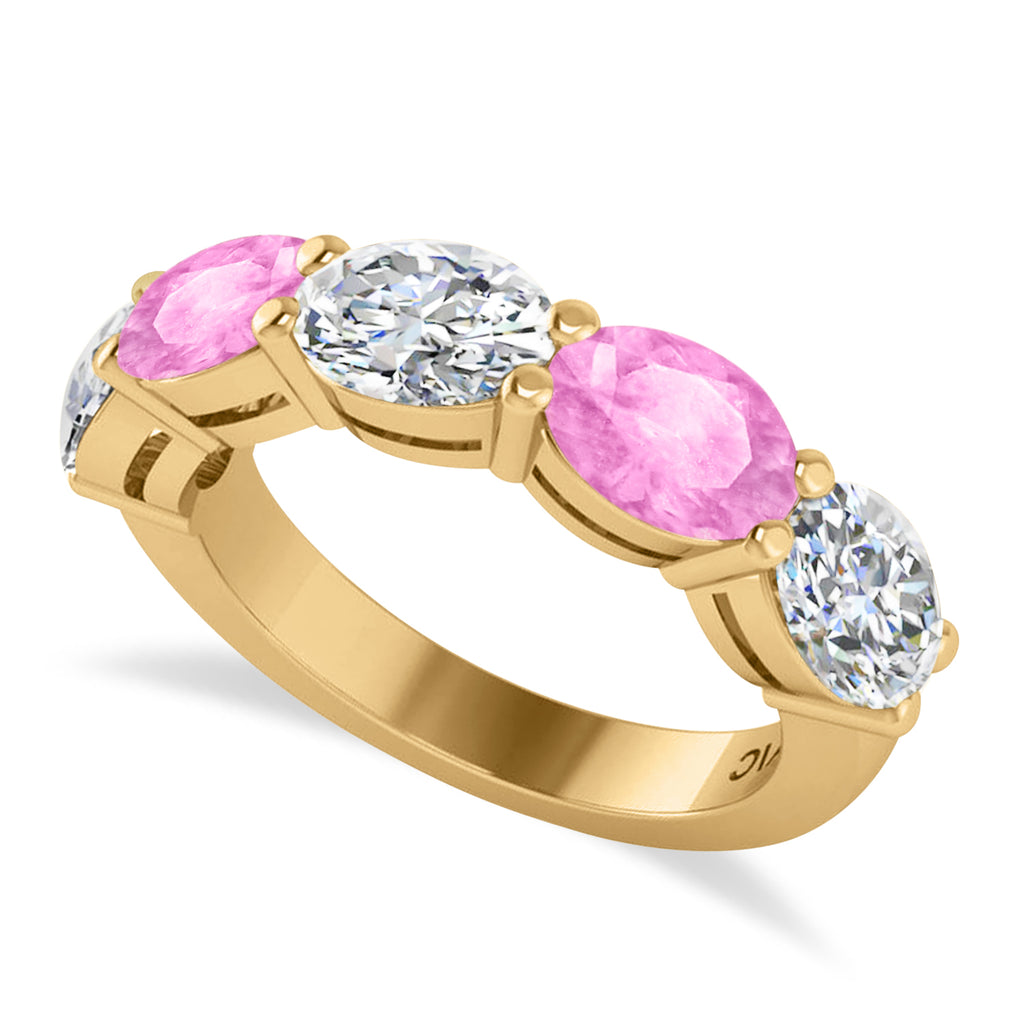 Oval Diamond & Pink Sapphire Five Stone Ring 14k Yellow Gold (5.00ct)