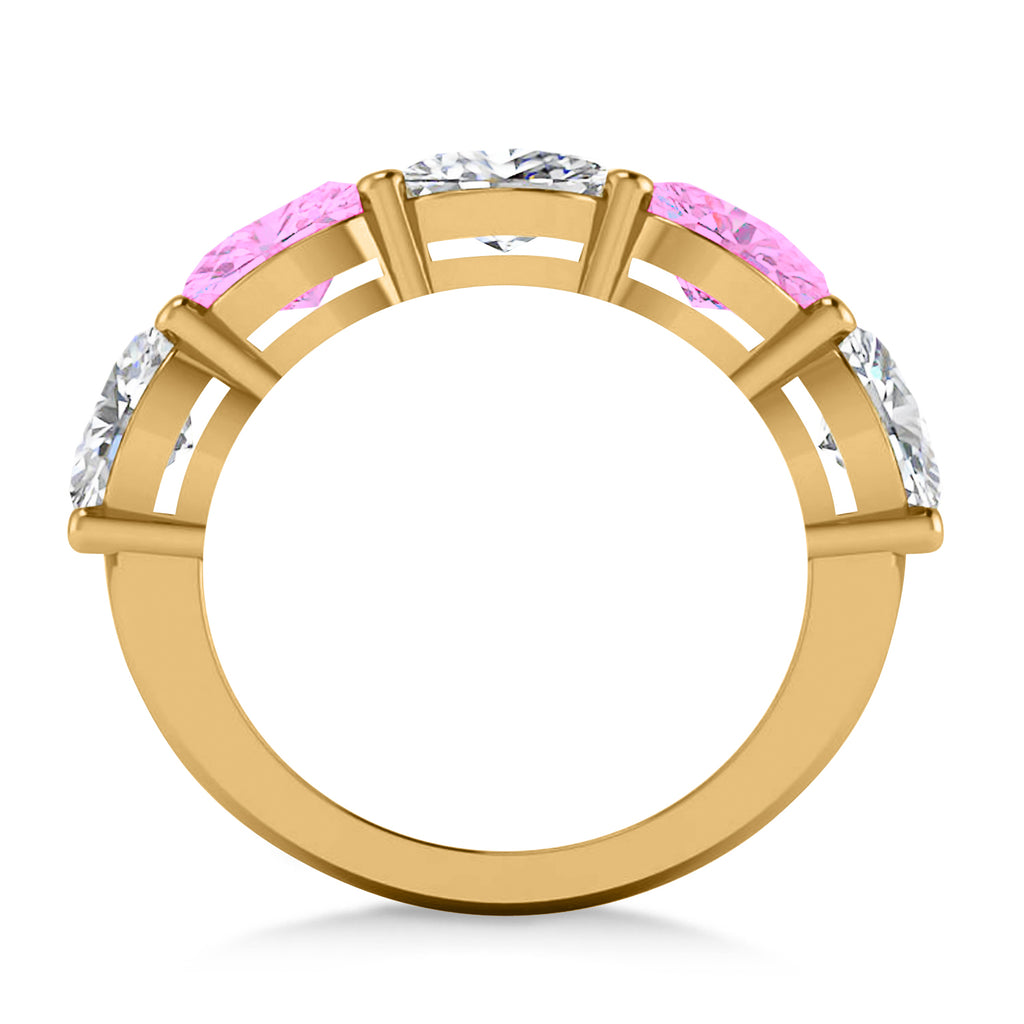 Oval Diamond & Pink Sapphire Five Stone Ring 14k Yellow Gold (5.00ct)