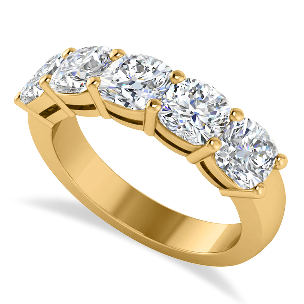Cushion Diamond Five Stone Ring 14k Yellow Gold (2.50ct)
