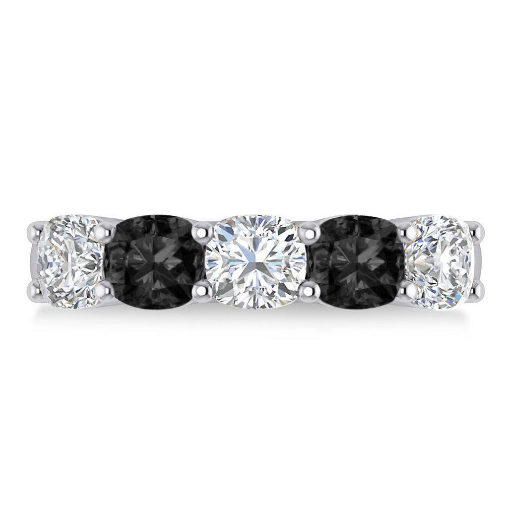 Cushion Black & White Diamond Five Stone Ring 14k White Gold (2.50ct)