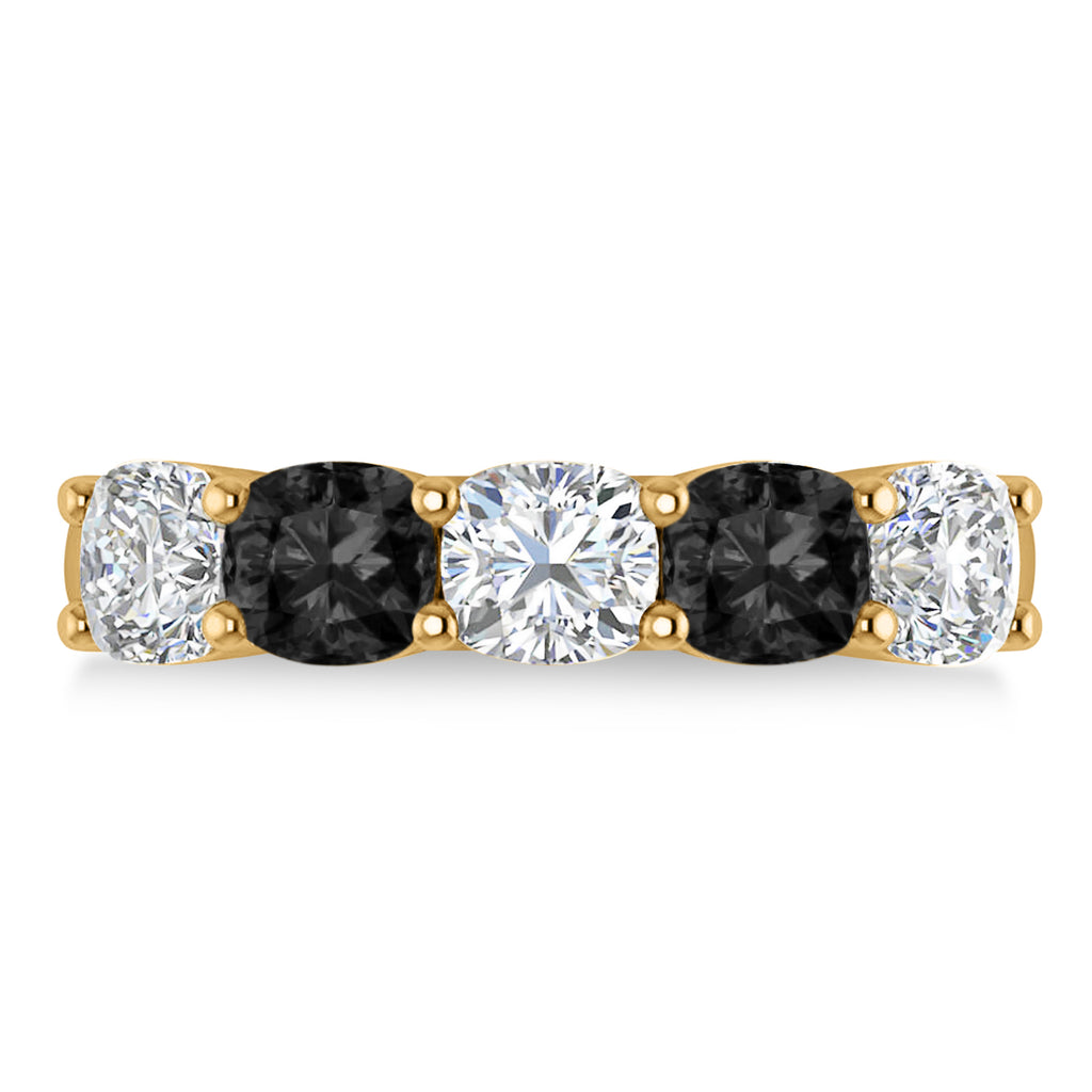 Cushion Black & White Diamond Five Stone Ring 14k Yellow Gold (2.50ct)