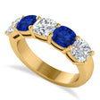 Cushion Diamond & Blue Sapphire Five Stone Ring 14k Yellow Gold (2.70ct)
