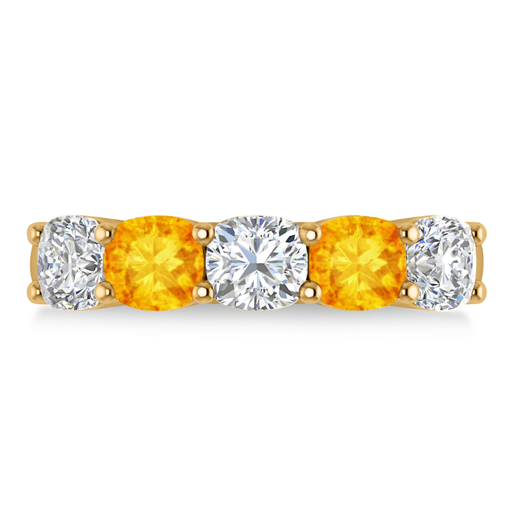 Cushion Diamond & Citrine Five Stone Ring 14k Yellow Gold (2.70ct)