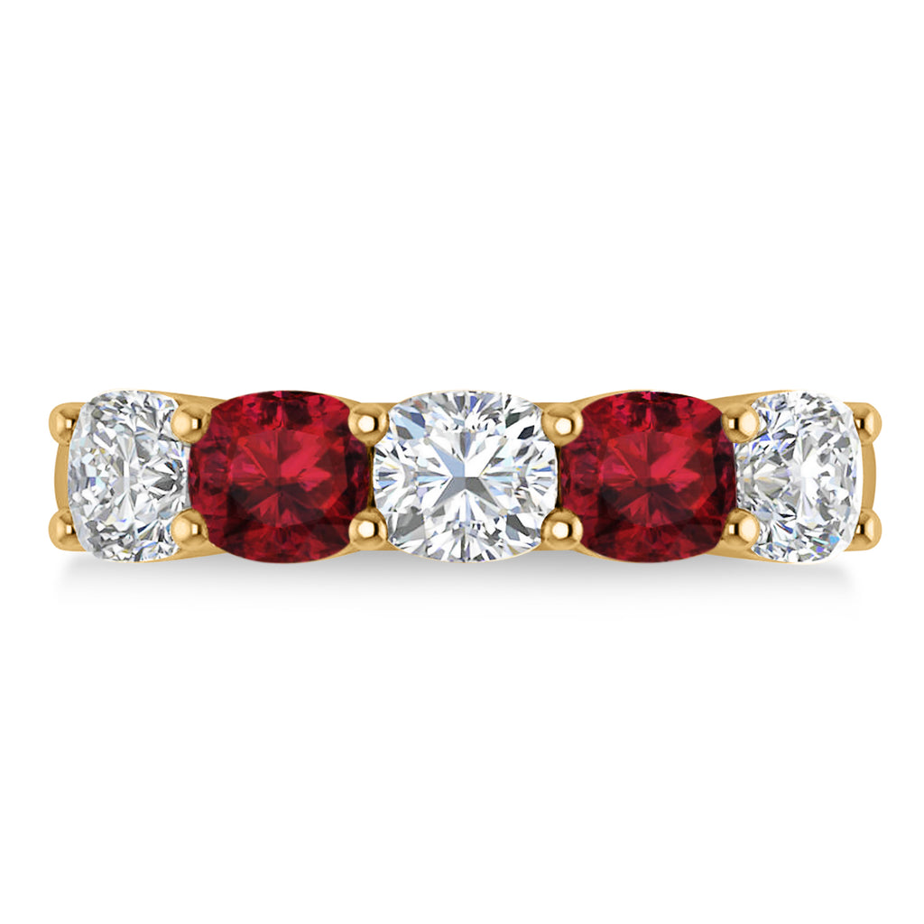 Cushion Diamond & Garnet Five Stone Ring 14k Yellow Gold (2.70ct)