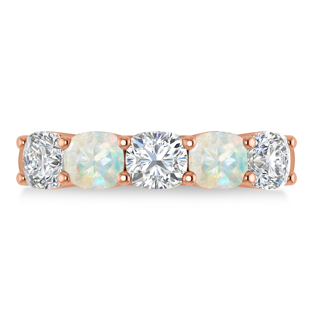 Cushion Diamond & Opal Five Stone Ring 14k Rose Gold (2.70ct)