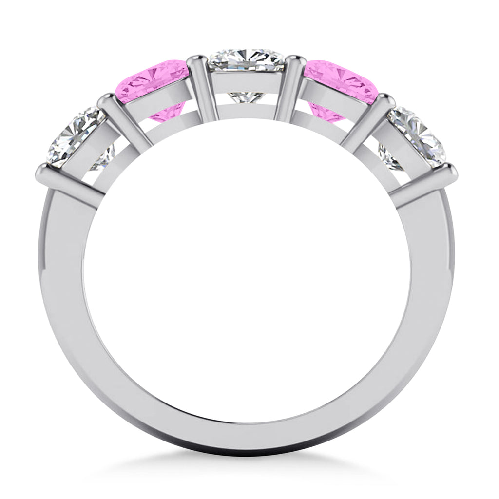Cushion Diamond & Pink Sapphire Five Stone Ring 14k White Gold (2.70ct)