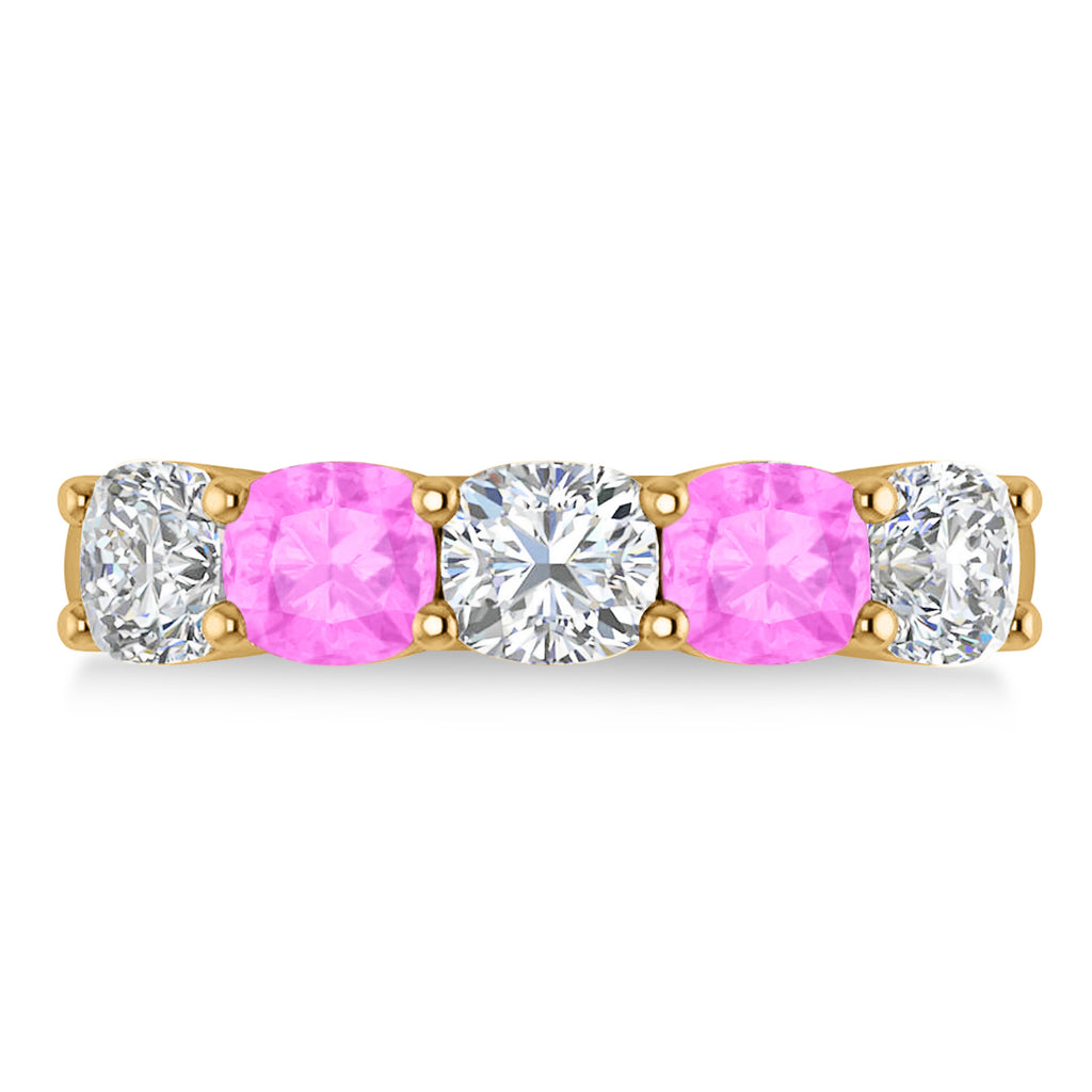 Cushion Diamond & Pink Sapphire Five Stone Ring 14k Yellow Gold (2.70ct)