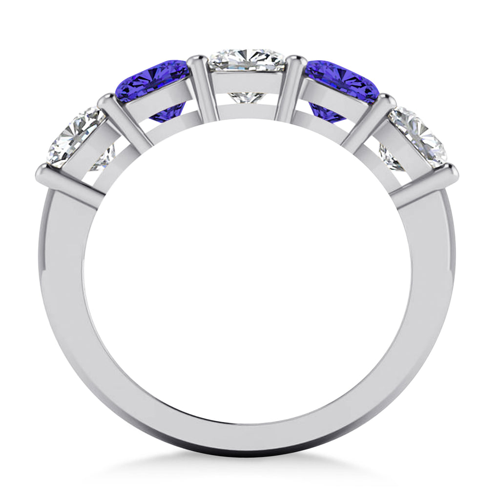 Cushion Diamond & Tanzanite Five Stone Ring 14k White Gold (2.70ct)