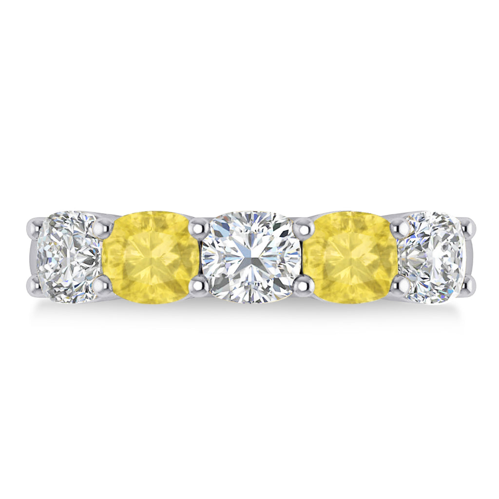 Cushion Yellow & White Diamond Five Stone Ring 14k White Gold (2.50ct)