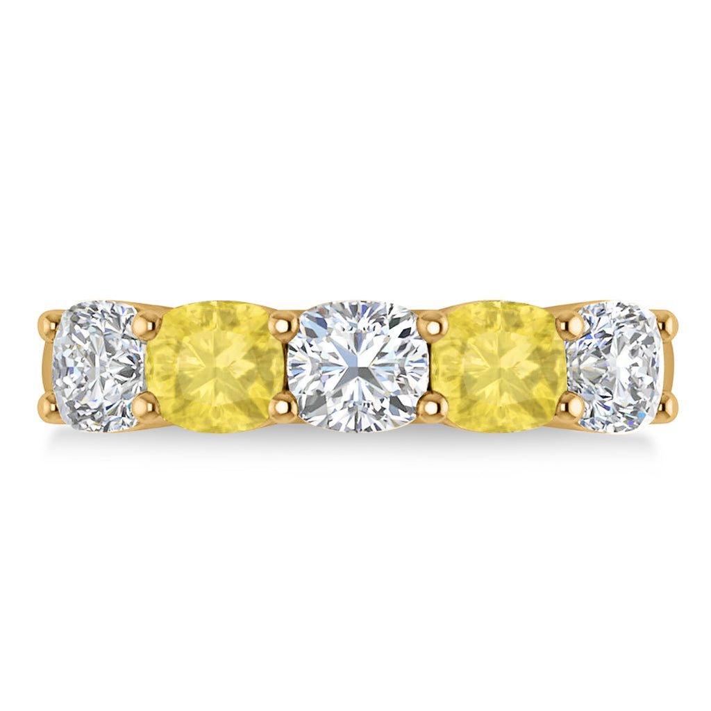 Cushion Yellow & White Diamond Five Stone Ring 14k Yellow Gold (2.50ct)