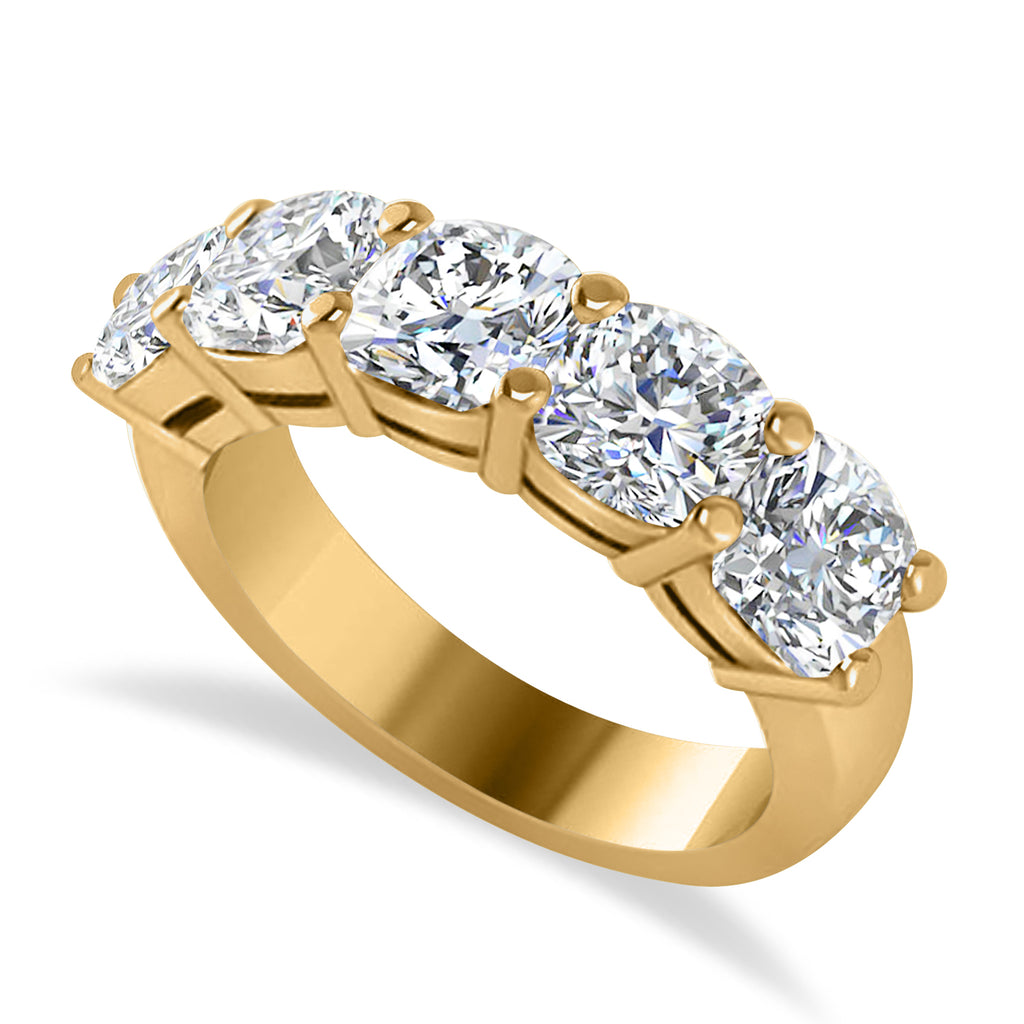 Cushion Diamond Five Stone Wedding Band 14k Yellow Gold (3.75ct)