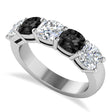 Cushion Black & White Diamond Five Stone Ring 14k White Gold (3.75ct)