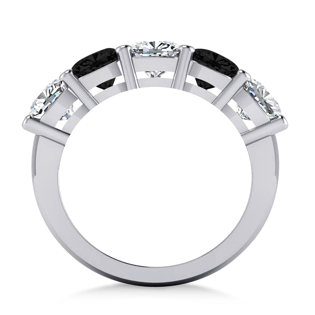 Cushion Black & White Diamond Five Stone Ring 14k White Gold (3.75ct)